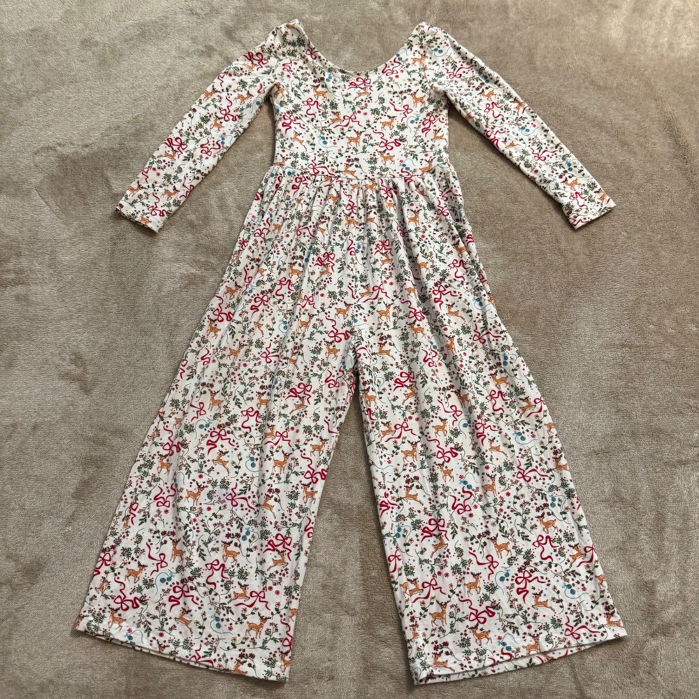 SweetHoney Kids Reindeer Christmas Jumpsuit 4T White Long Sleeve Holiday WideLeg